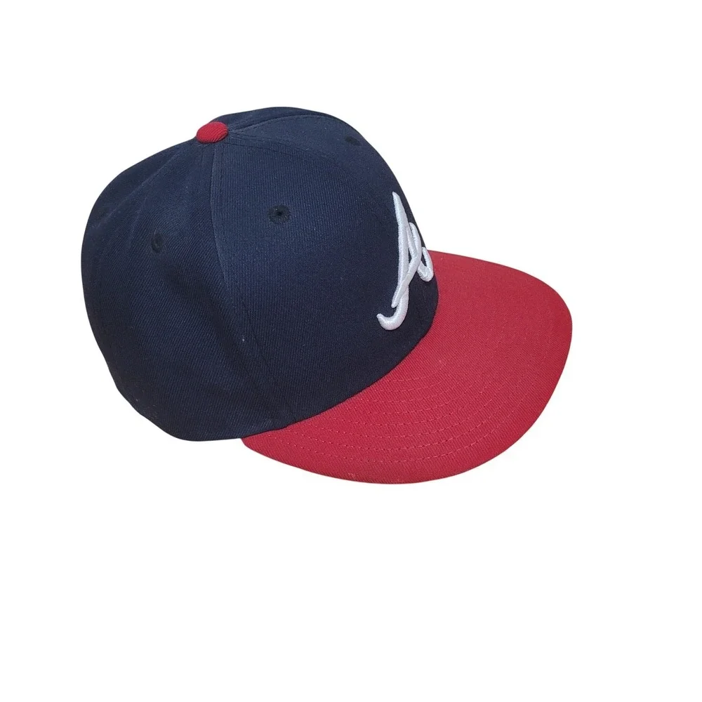 New Era 59FIFTY Atlanta Braves Fitted Hat Navy Red MLB On-Field Cap Size 7 3/8